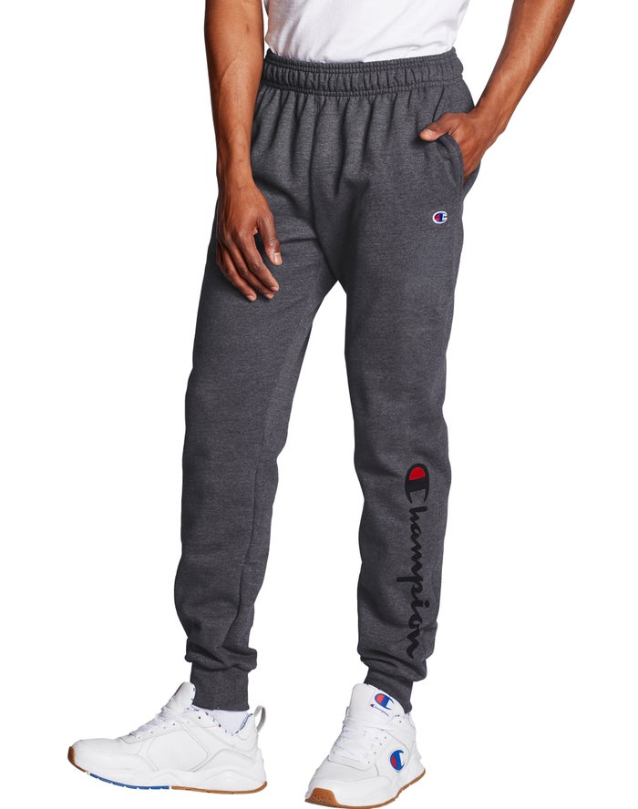 Champion Herre Joggingbukser MørkeGrå - Powerblend Fleece Script Logo - Danmark TIS-643095